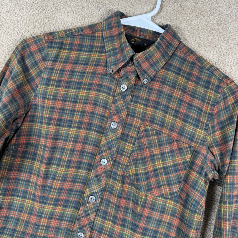 LL Bean Button Down Shirt Womens 0 XS Green Plaid Cotton Silk Blend Long Sleeve